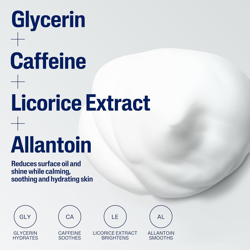 White cream with text listing ingredients on a light gray background
