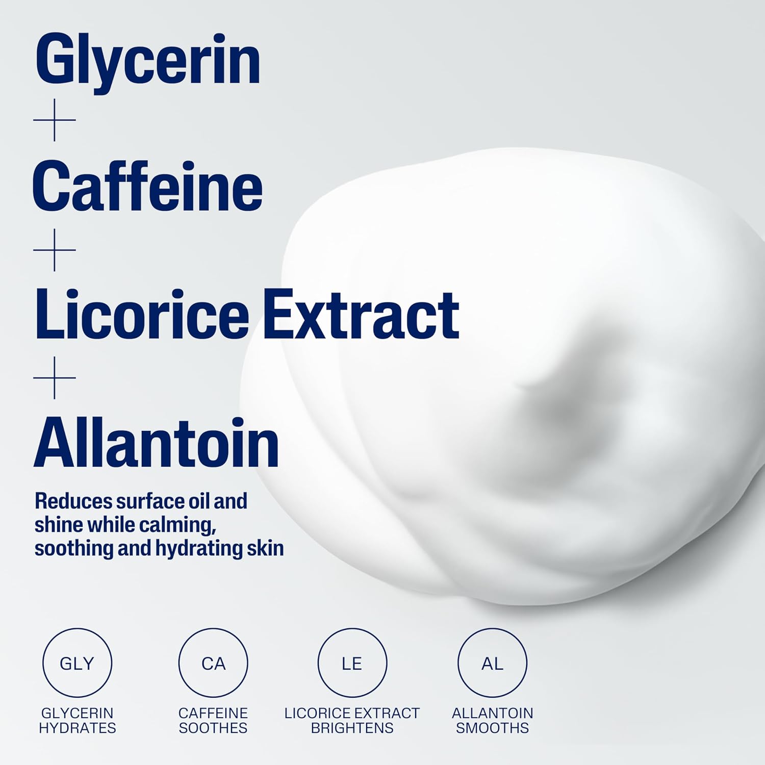 White cream with text listing ingredients on a light gray background