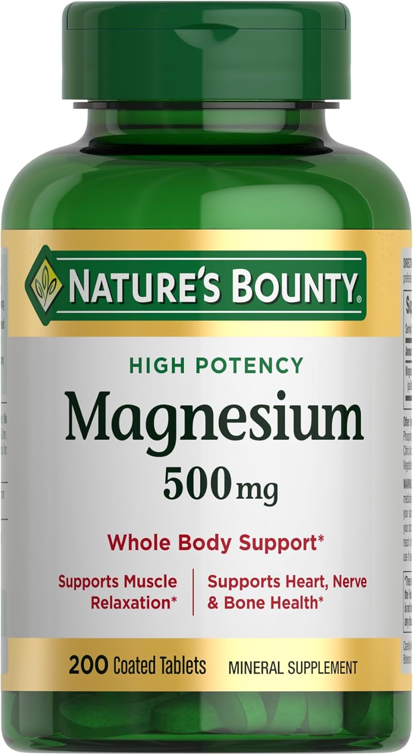 Nature's Bounty Magnesium 500 mg Tablets, High Potency Magnesium Supplement for Bone & Muscle Health, Whole Body Support