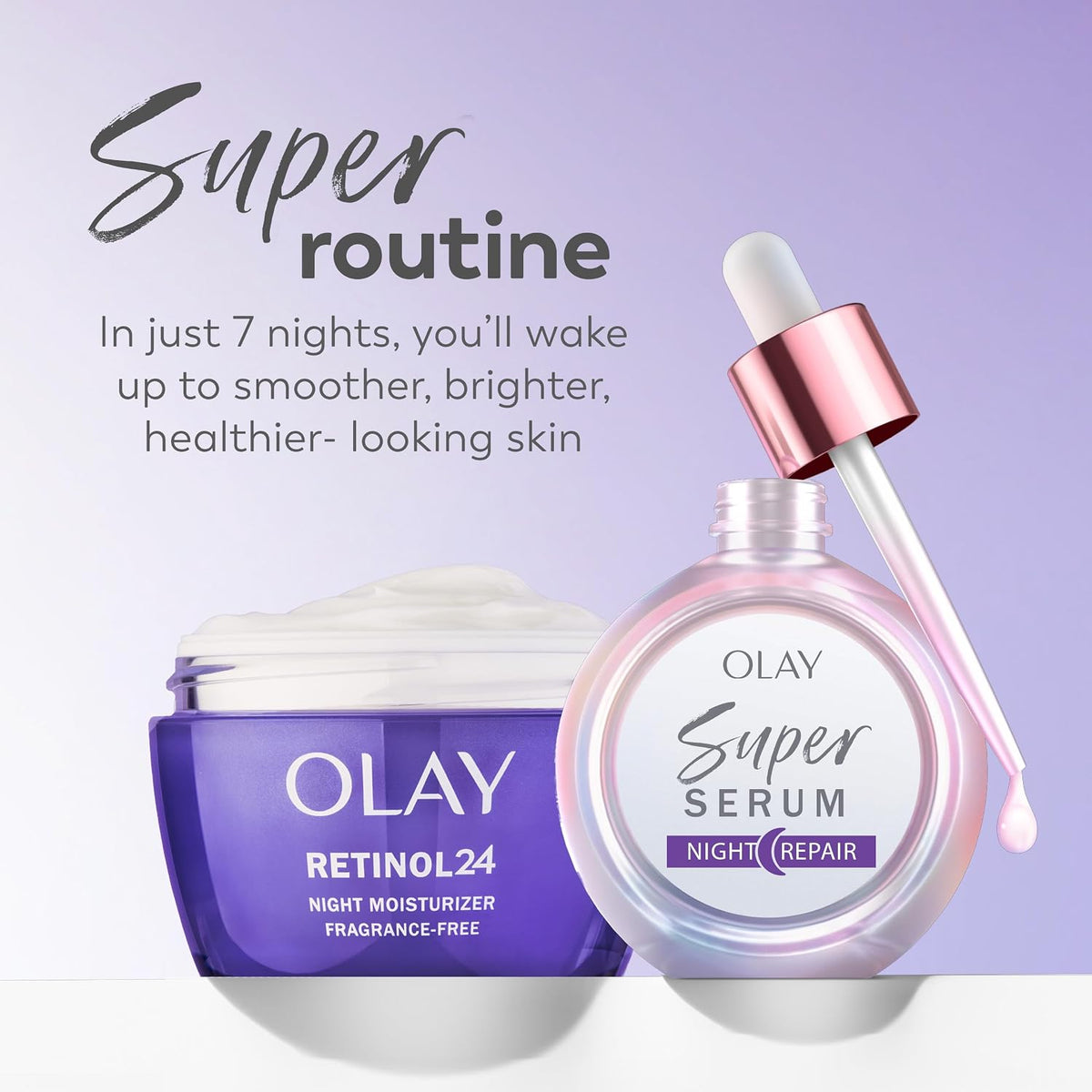 Olay | Super Serum 5-in-1 Anti-Aging Night Face Serum Niacinamide Peptide Salicylic Acid Lactic Acid Glycerin Fragrance Free