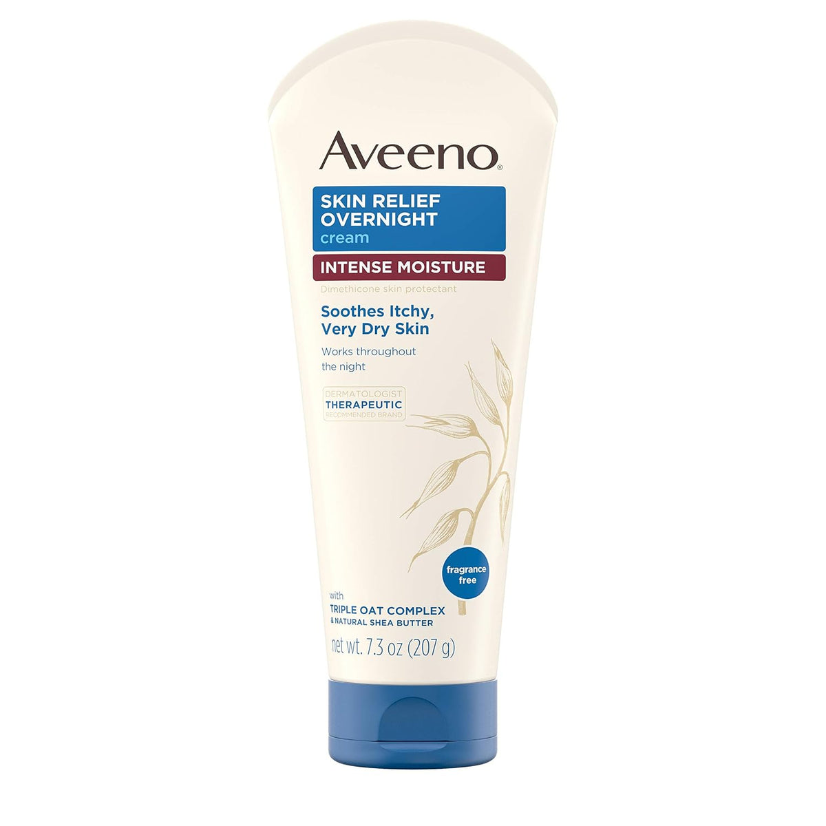 Aveeno Skin Relief Overnight Cream bottle on a white background