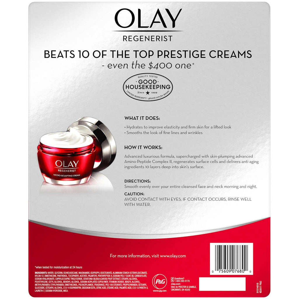 Olay Regenerist skincare product packaging with text and branding.