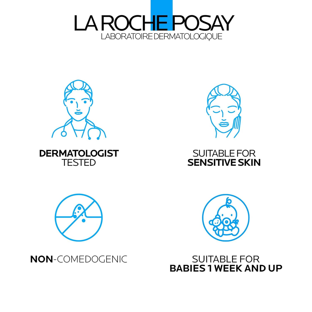 La Roche-Posay product information with icons and text on a white background