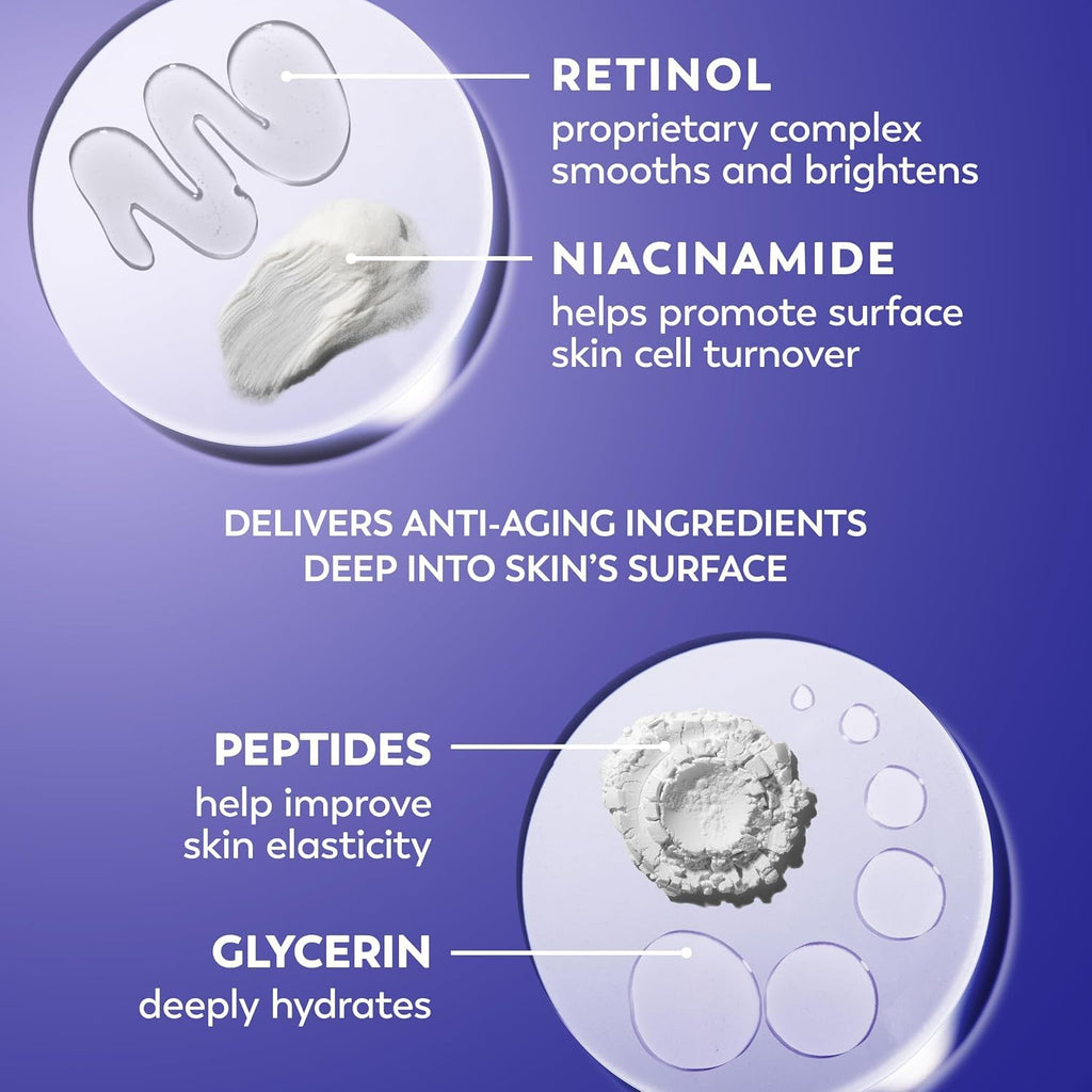 Skincare product with labeled ingredients on a purple background