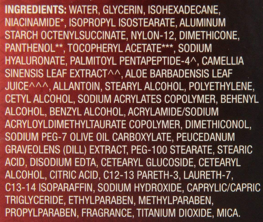 List of ingredients on a product label with a black background