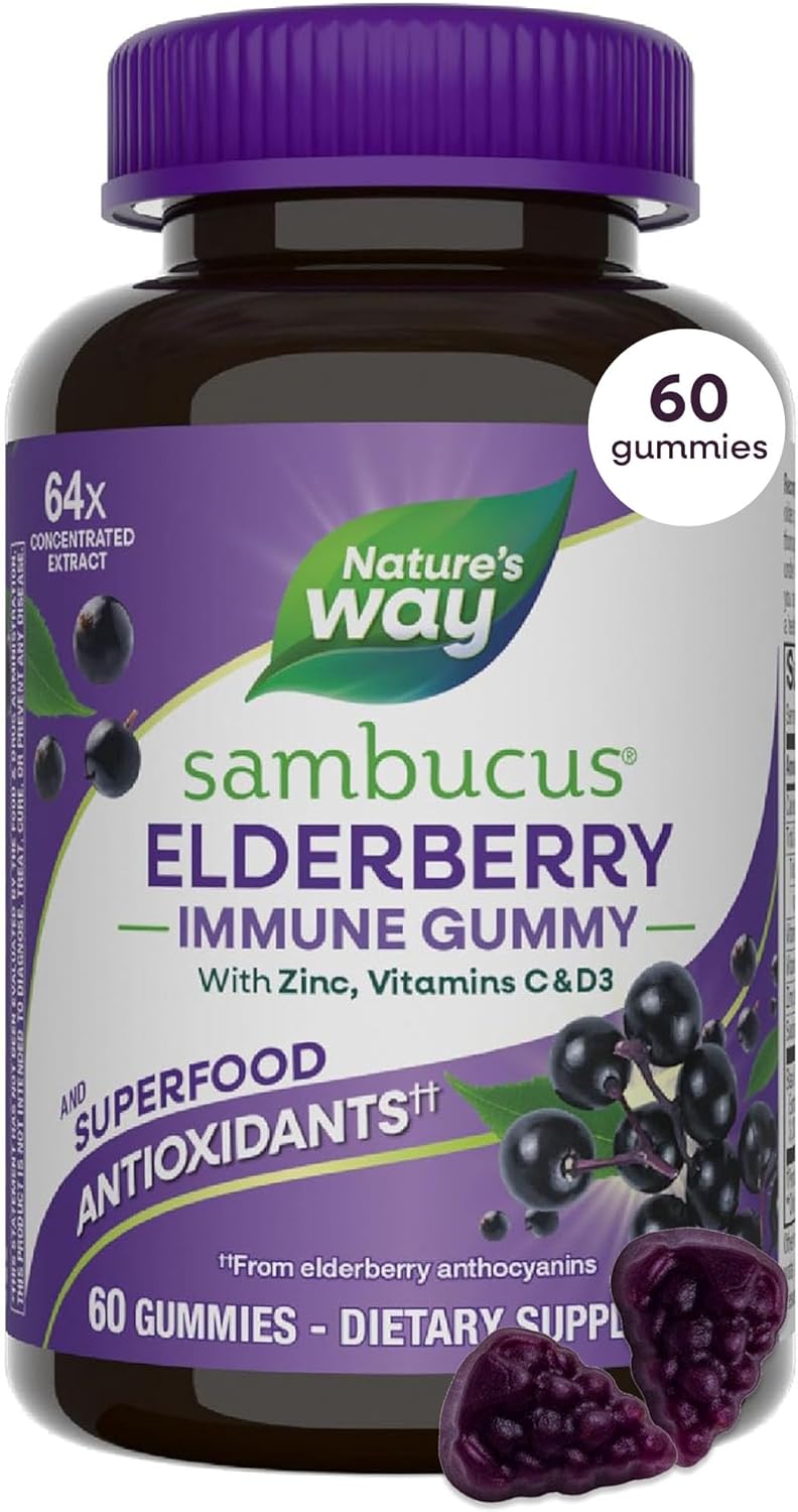 Nature’s Way Sambucus Elderberry Immune Support Gummies – 60 Gummies