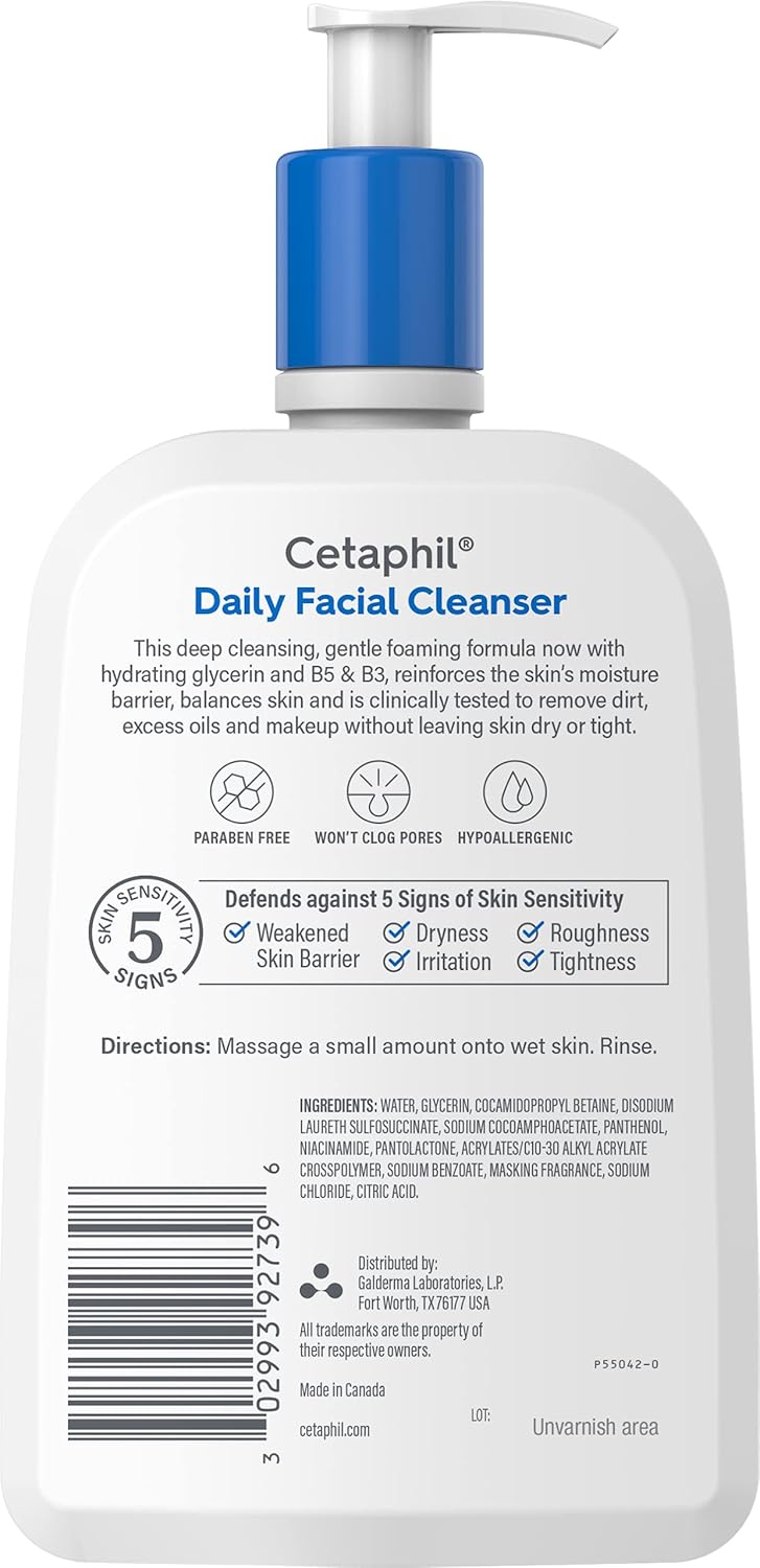 Cetaphil Daily Facial Cleanser bottle with pump on a white background