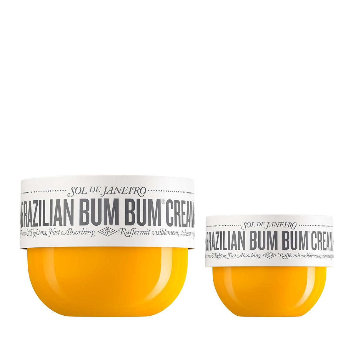 Two jars of Sol de Janeiro Brazilian Bum Bum Cream on a white background