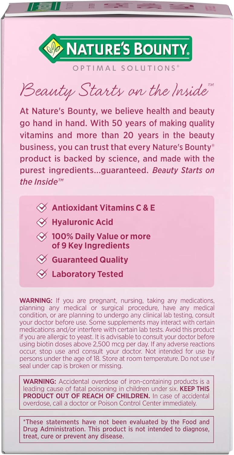Nature's Bounty Advanced Hair, Skin & Nails, Argan-Infused Vitamin Supplement with Biotin and Hyaluronic Acid, 150 Rapid Release Softgels, 50 Total Servings