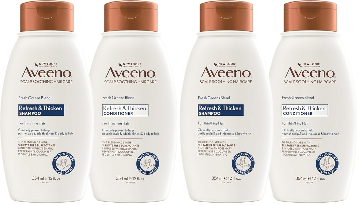 Aveeno Rosemary Peppermint and Cucumber Blend Volumising Shampoo and Conditioner Set with Oat, Rosemary, Peppermint and Cucumber for Fine and Thin Hair — 2 x 355ml (2 x 12 fl oz)