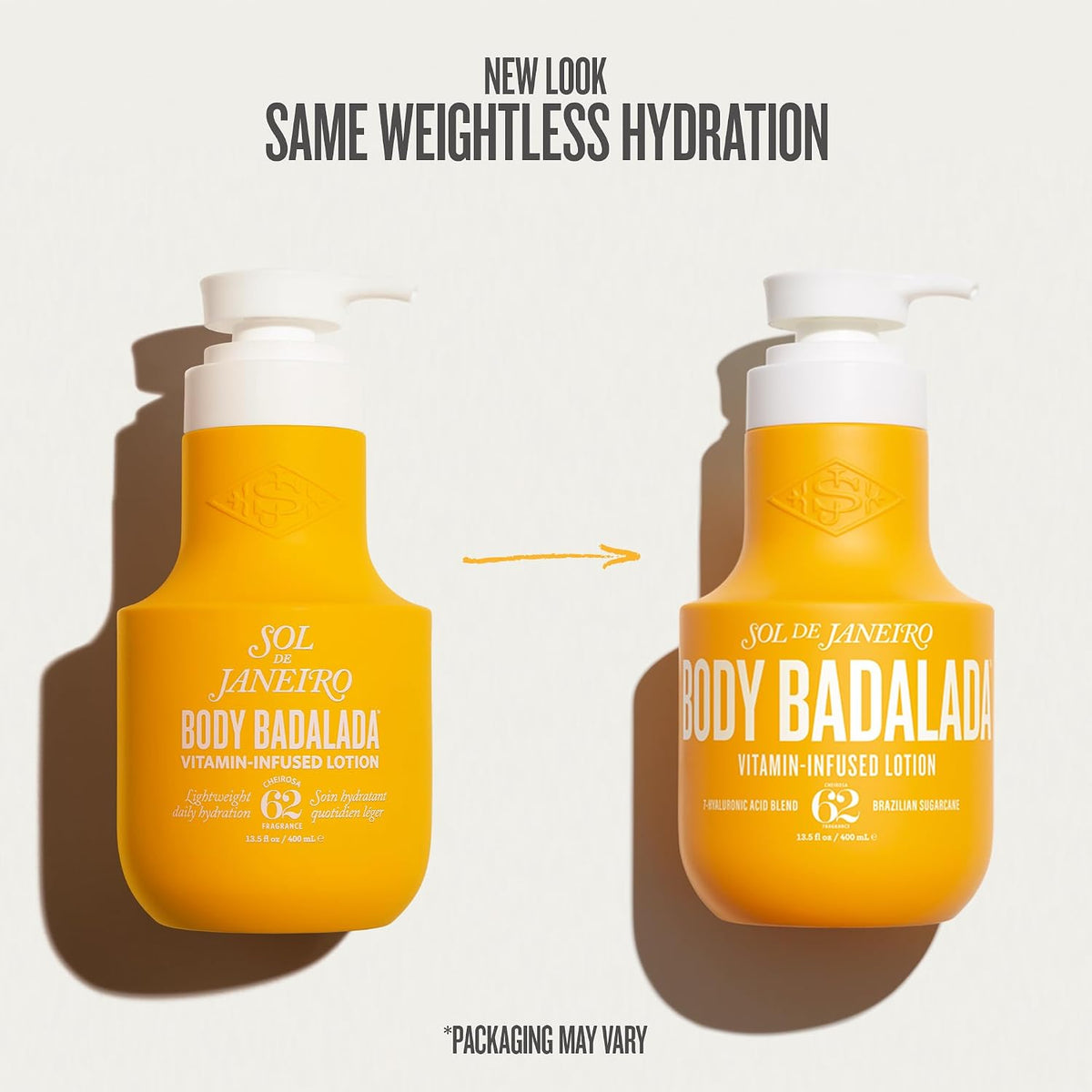Two bottles of Sol de Janeiro Body Badalada lotion with a comparison label on a white background.