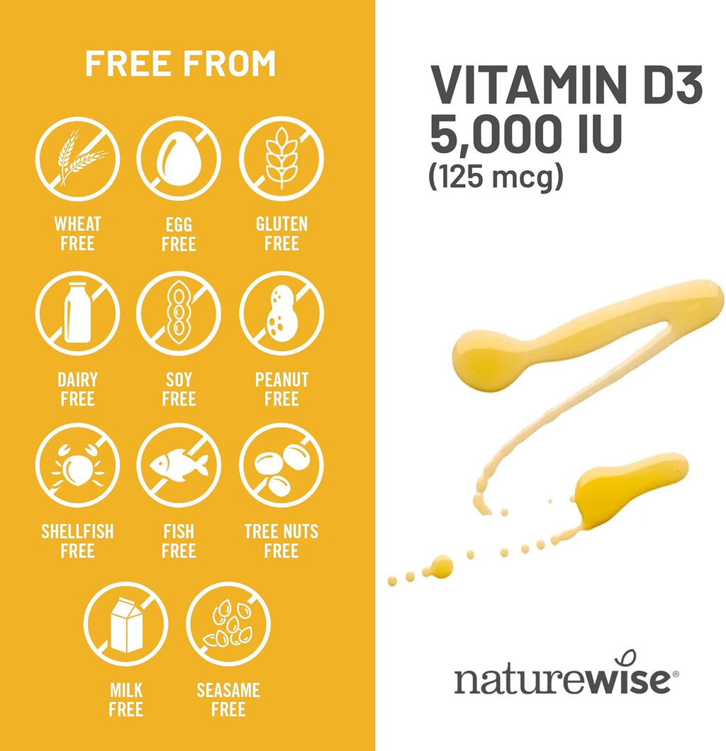 NatureWise Vitamin D3 5000 IU – 1 Year Supply (360 Mini Softgels)