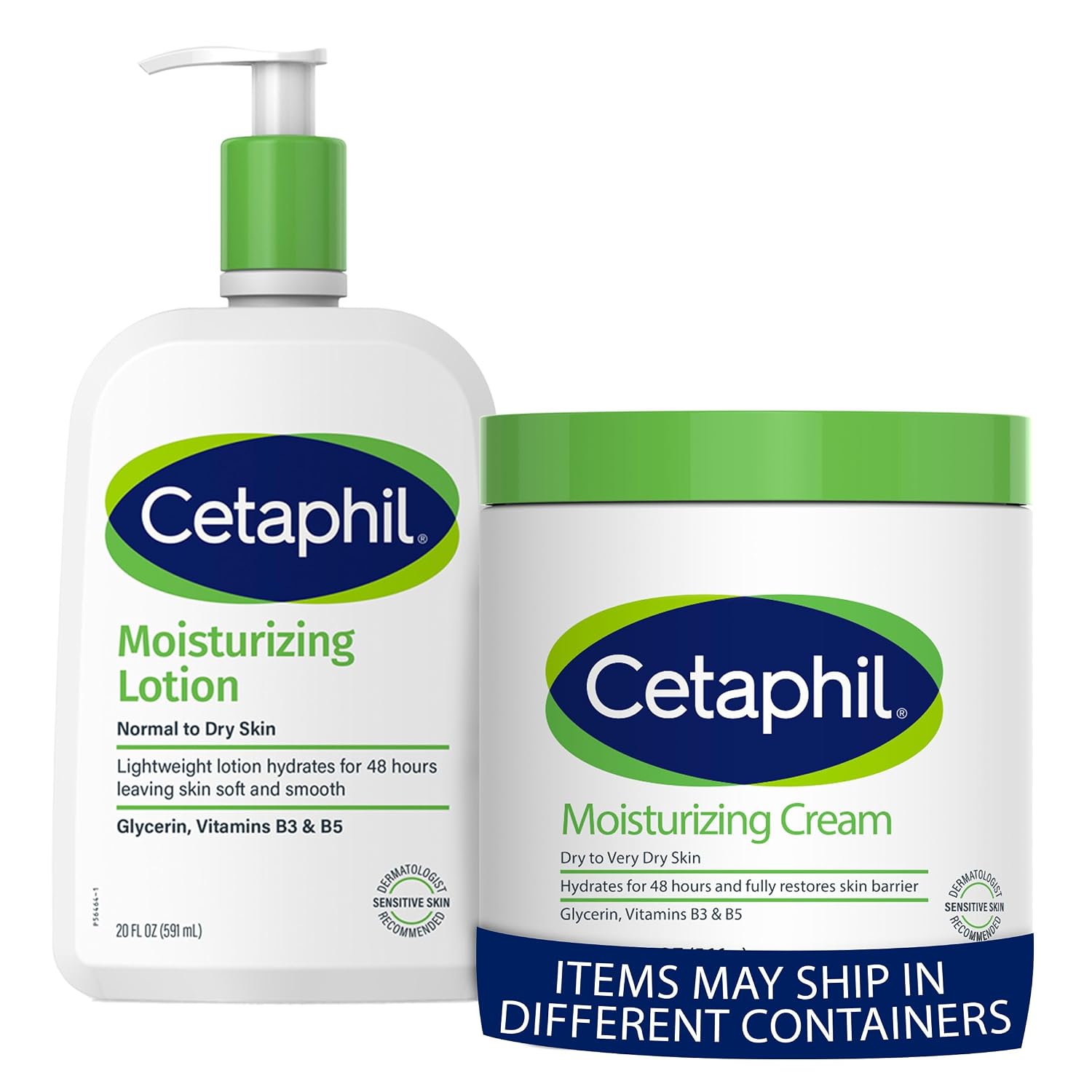 Cetaphil moisturizing lotion and cream on a white background