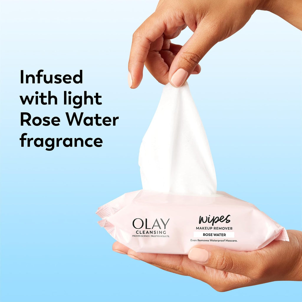 Olay | Facial Cleansing Wipes Rose Water Vitamin E Glycerin Makeup Remover — 75 Count (Pack of 3)
