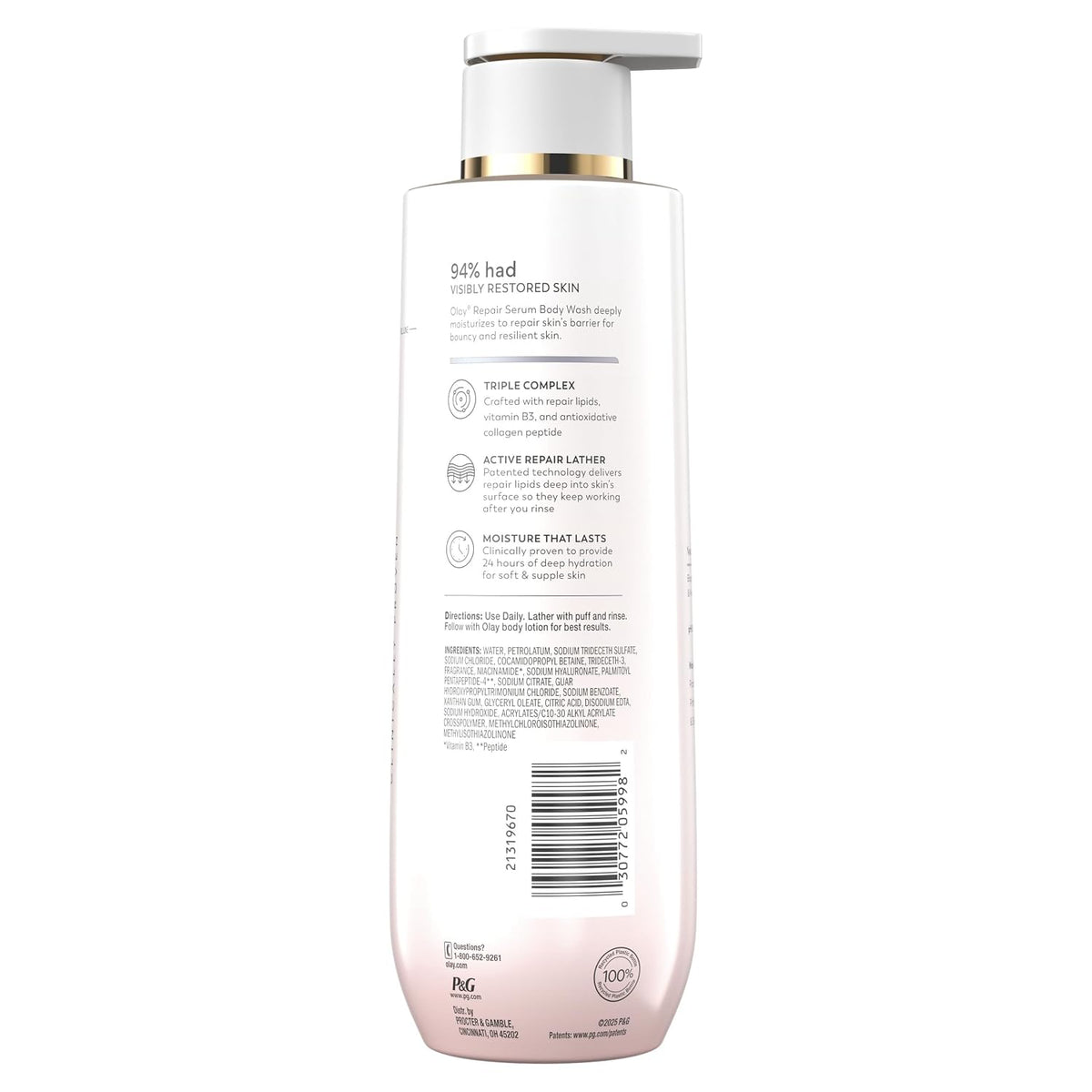 Olay | Body Wash Repair Serum Collagen Peptide Niacinamide Repair Lipids Elasticity Boosting All Skin — 80 fl oz (4-Pack)