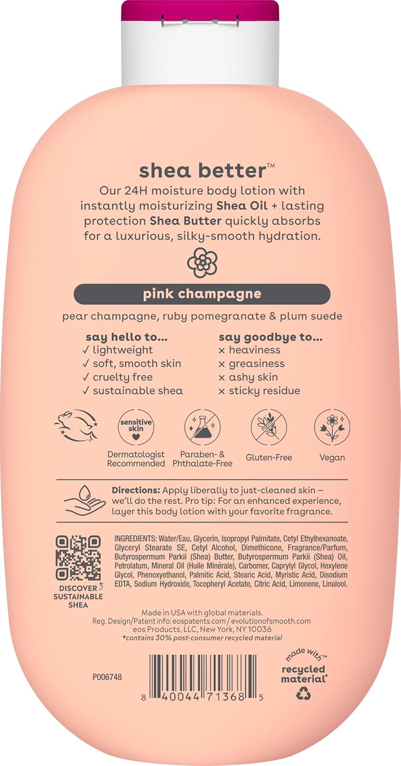 Shea Better body lotion bottle with pink label on a white background
