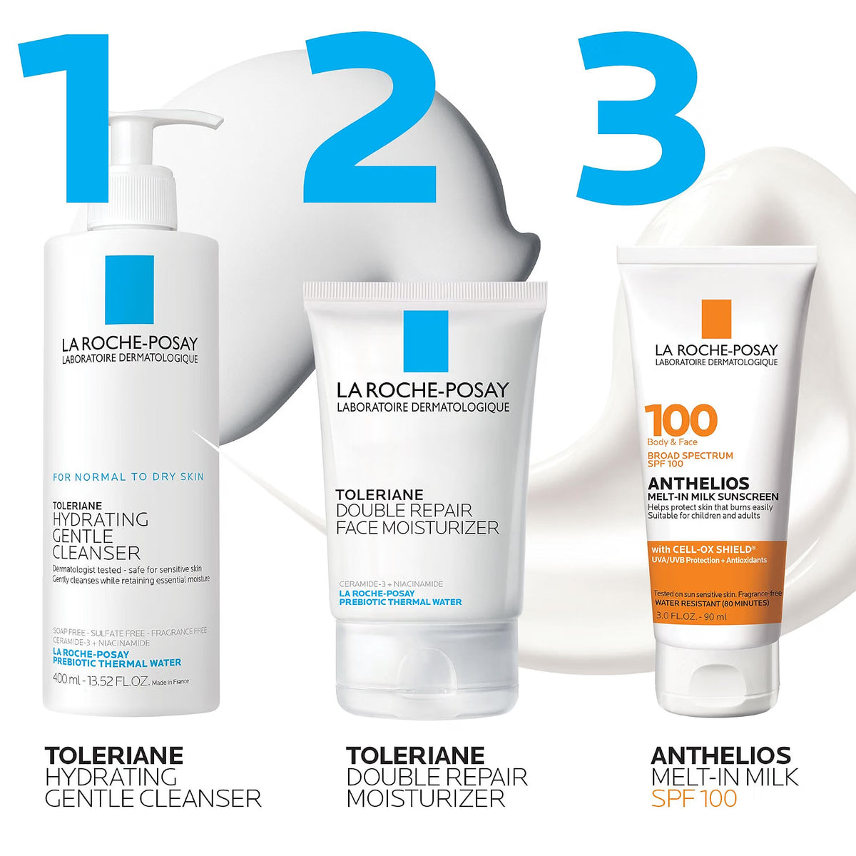 La Roche-Posay skincare products with product names and features displayed.