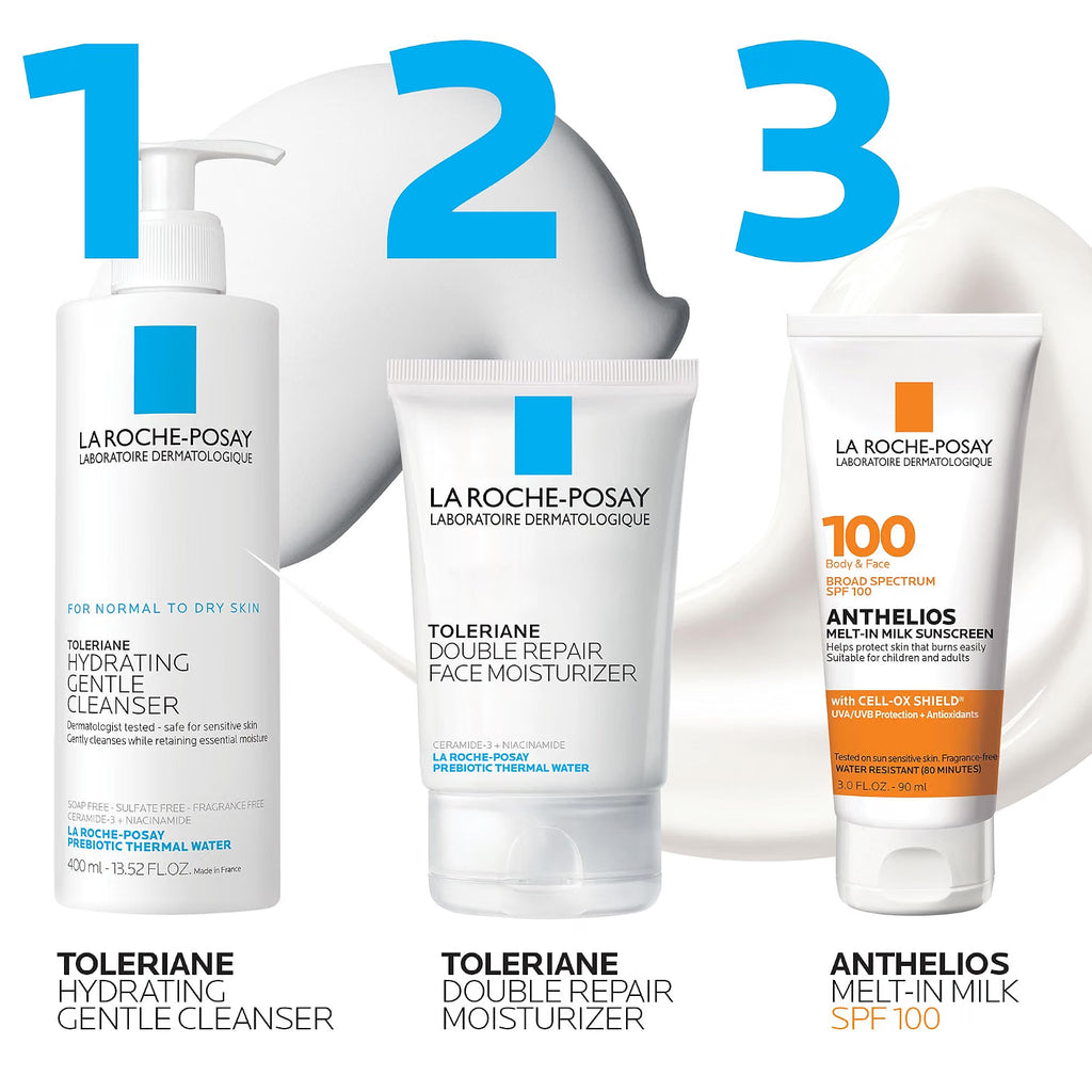 La Roche-Posay skincare products with product names and features displayed.