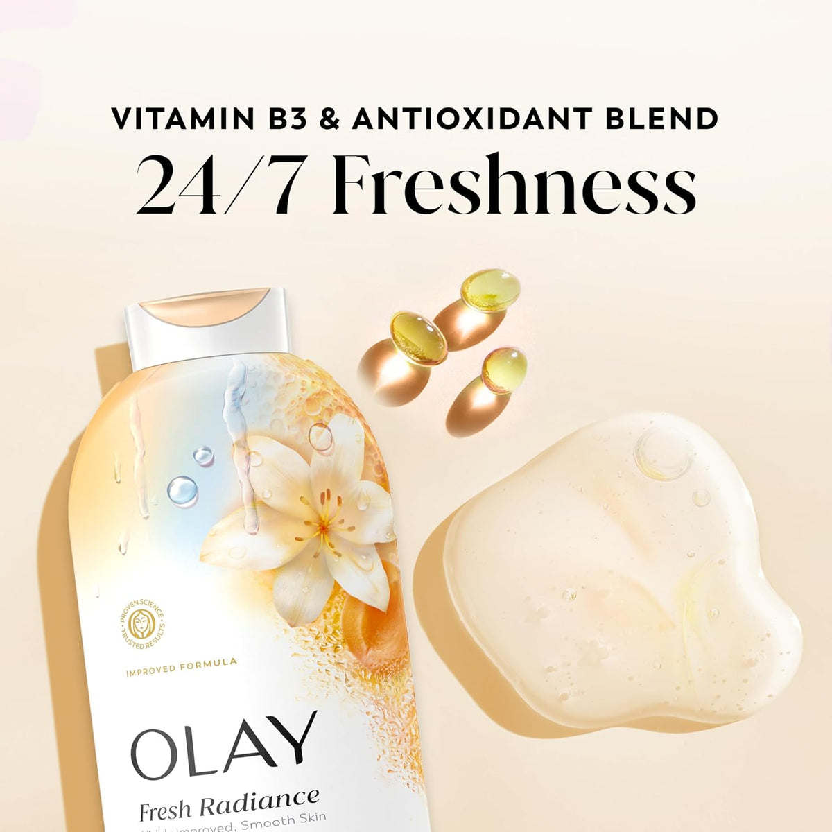 Olay | Body Wash Fresh Radiance Vitamin B3 Antioxidant Vanilla Blossom Apricot — 22 fl oz