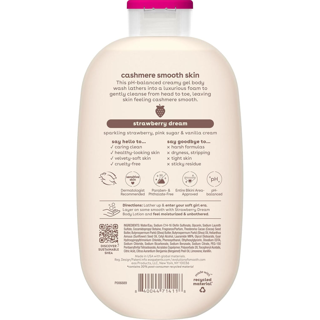 eos | Strawberry Dream Moisturizing Body Wash Shea Butter Vitamin E pH-Balanced — 16 fl oz