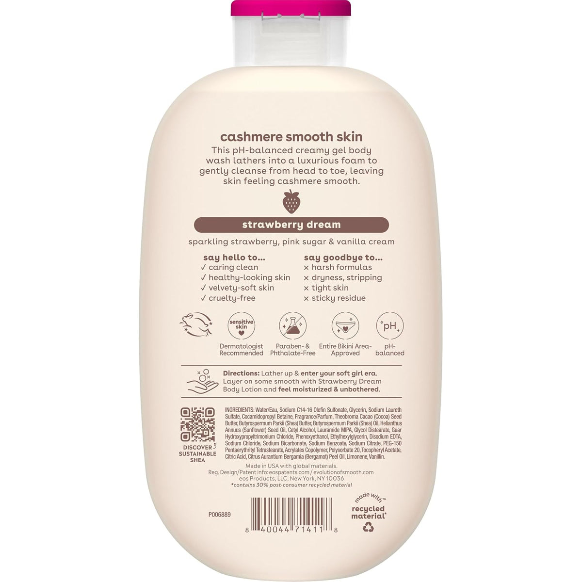 eos | Strawberry Dream Moisturizing Body Wash Shea Butter Vitamin E pH-Balanced — 16 fl oz