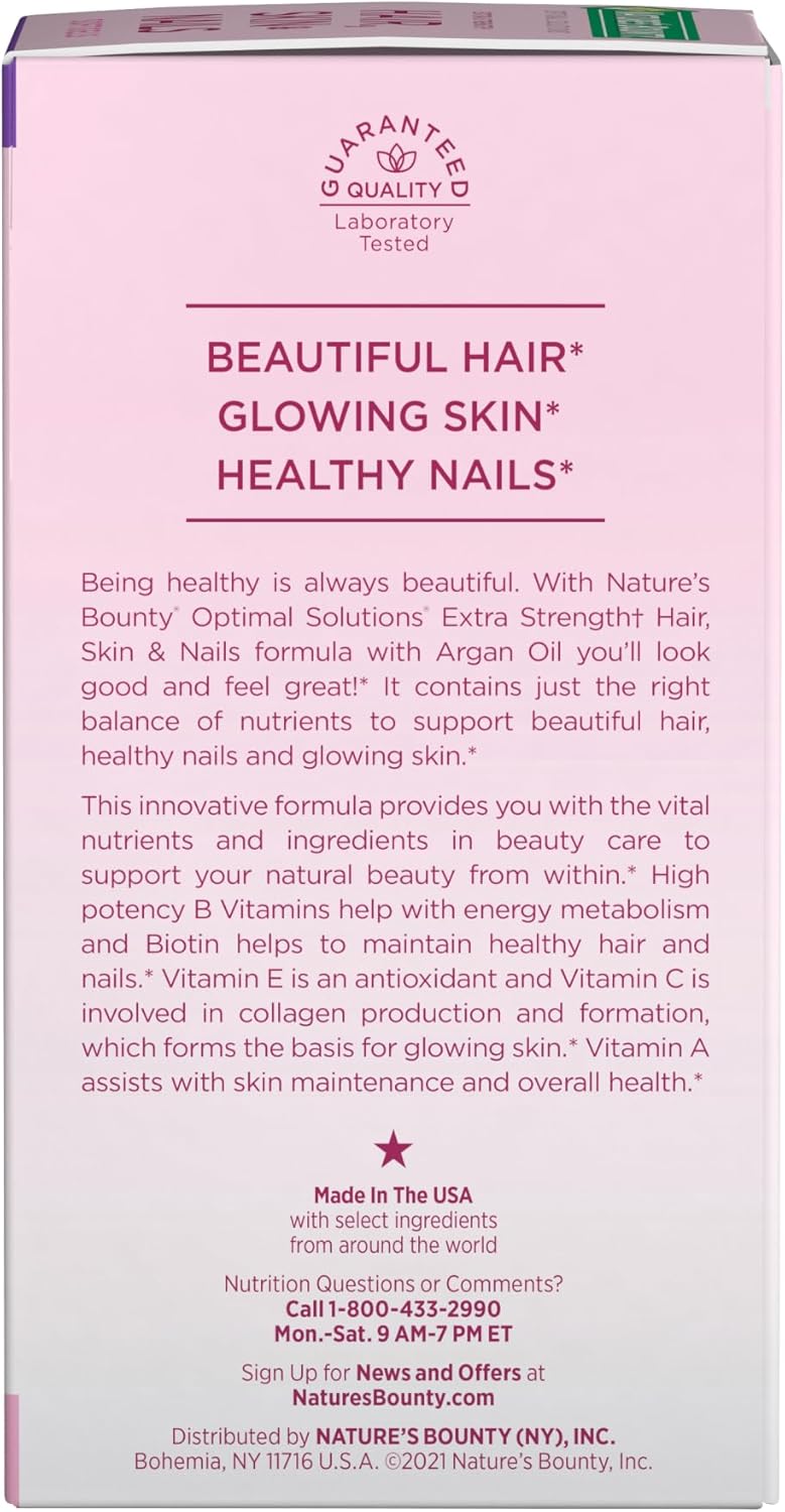 Nature's Bounty Advanced Hair, Skin & Nails, Argan-Infused Vitamin Supplement with Biotin and Hyaluronic Acid, 150 Rapid Release Softgels, 50 Total Servings