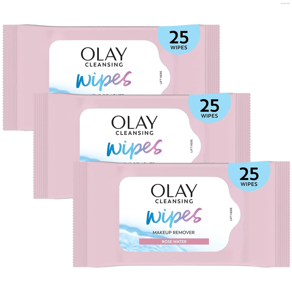 Olay | Facial Cleansing Wipes Rose Water Vitamin E Glycerin Makeup Remover — 75 Count (Pack of 3)