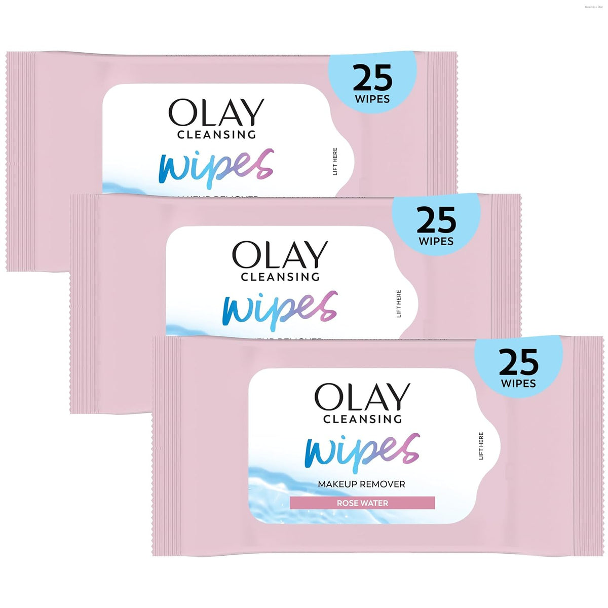 Olay | Facial Cleansing Wipes Rose Water Vitamin E Glycerin Makeup Remover — 75 Count (Pack of 3)