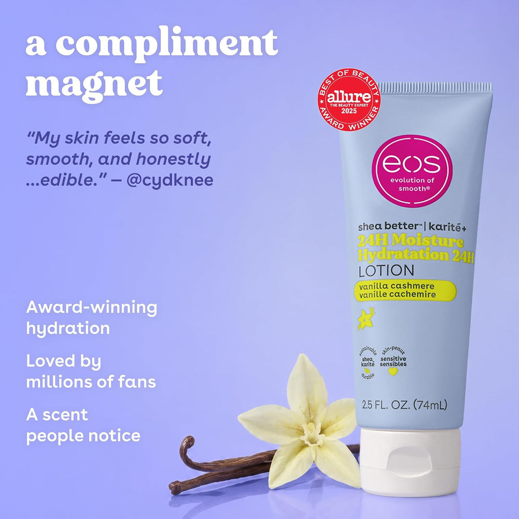 eos | Shea Better Mini Body Lotion Vanilla Cashmere Shea Butter 24-Hour Hydration Travel Size — 2.5 fl oz