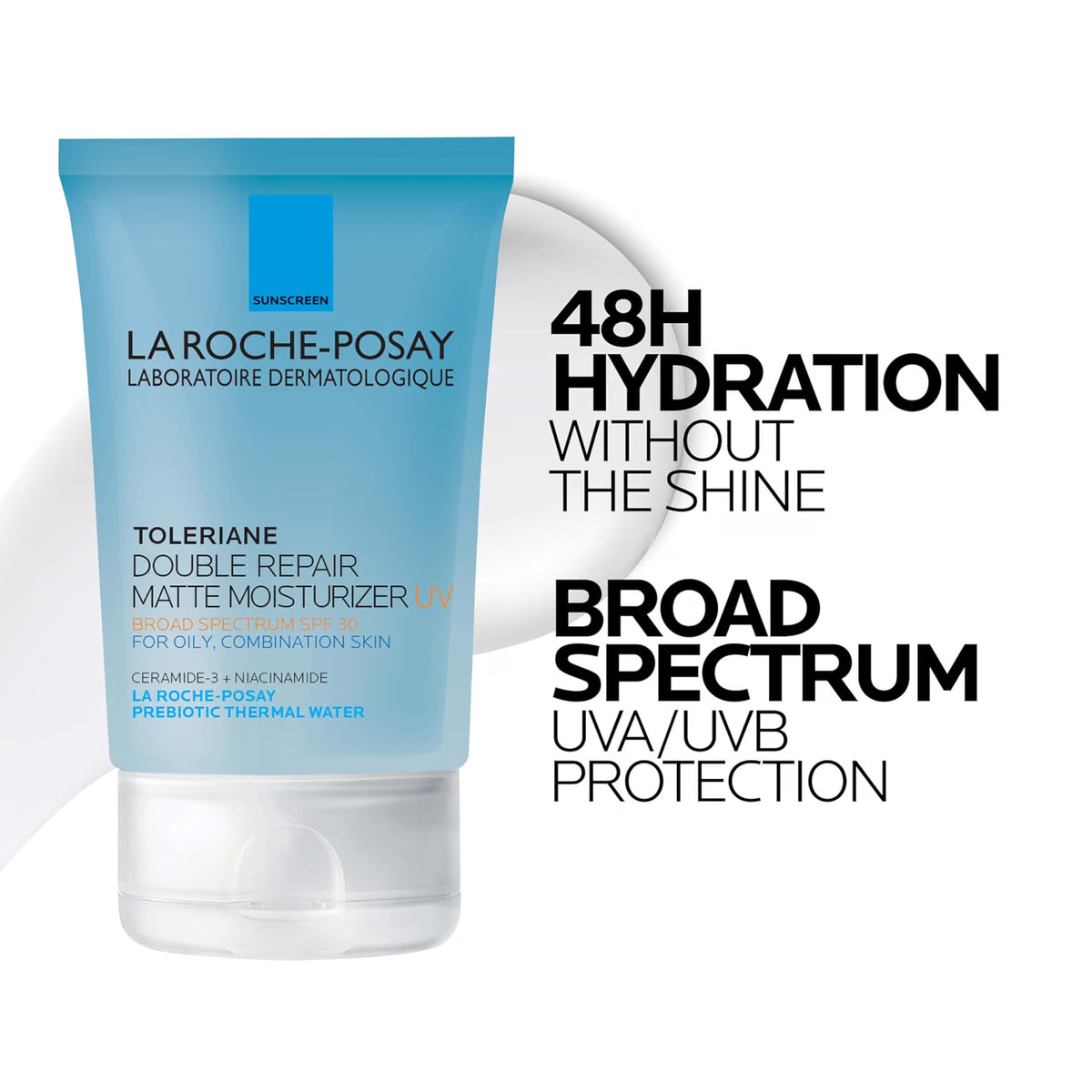 La Roche-Posay moisturizer with product details on a white background