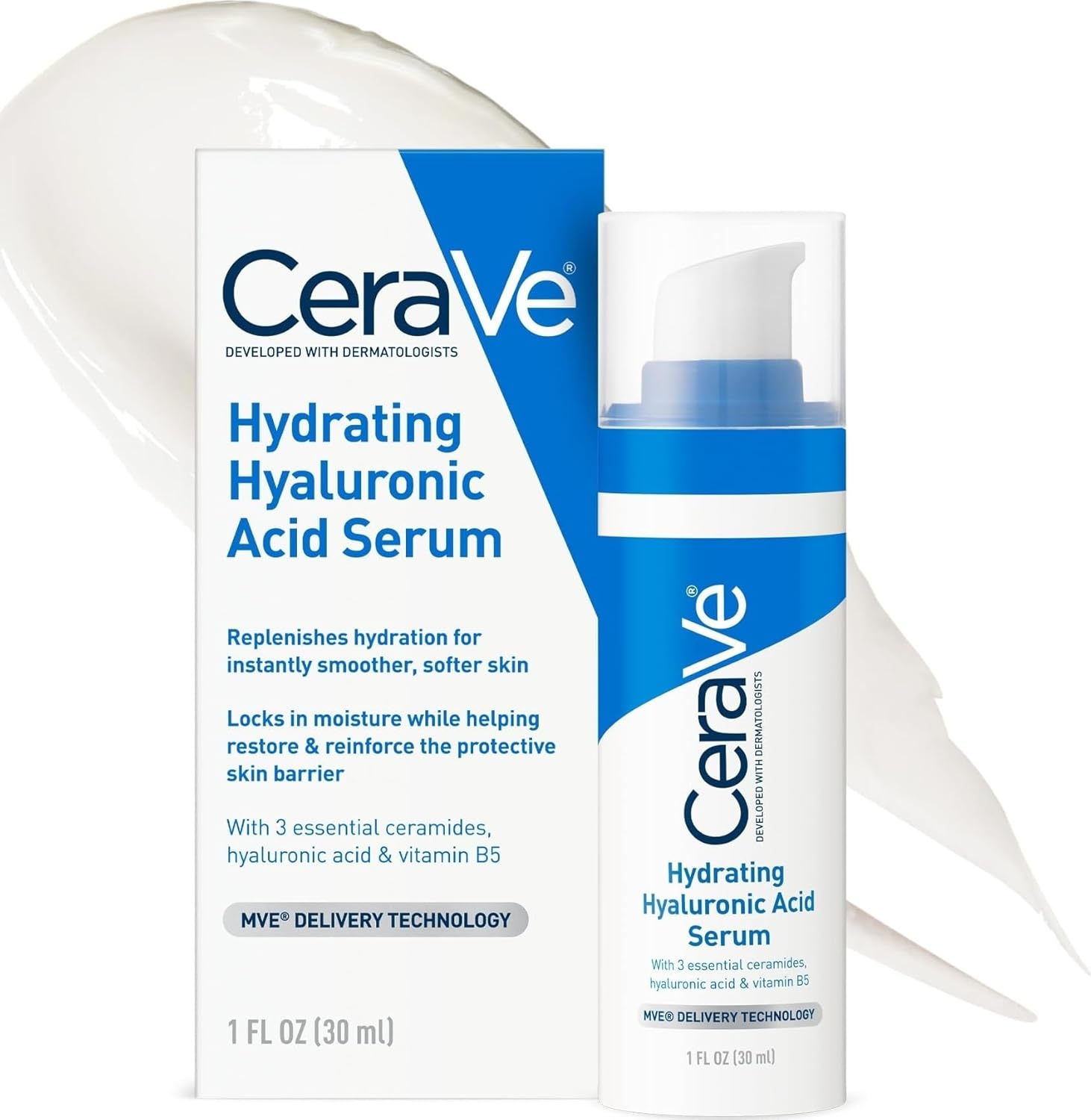 CeraVe Hydrating Hyaluronic Acid Serum bottle on a white background