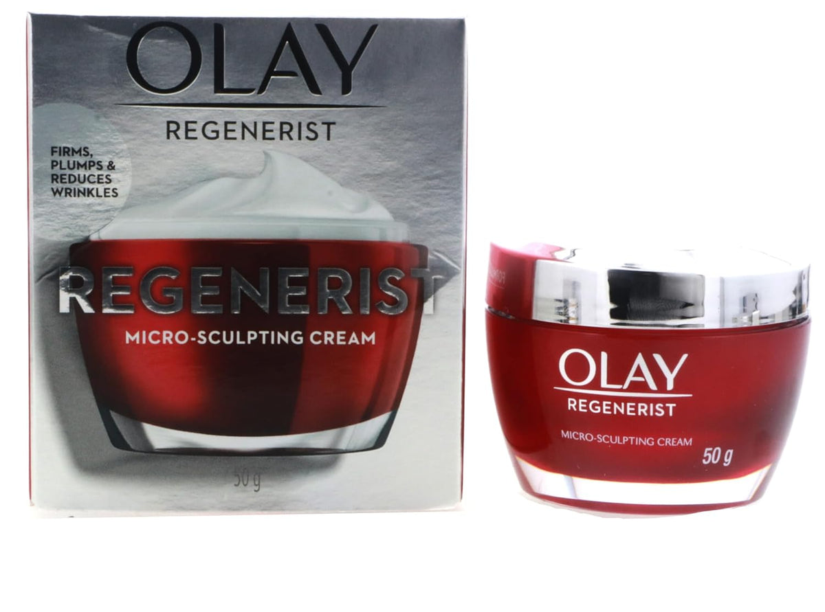 Olay Regenerist micro-sculpting cream jar and packaging on a white background