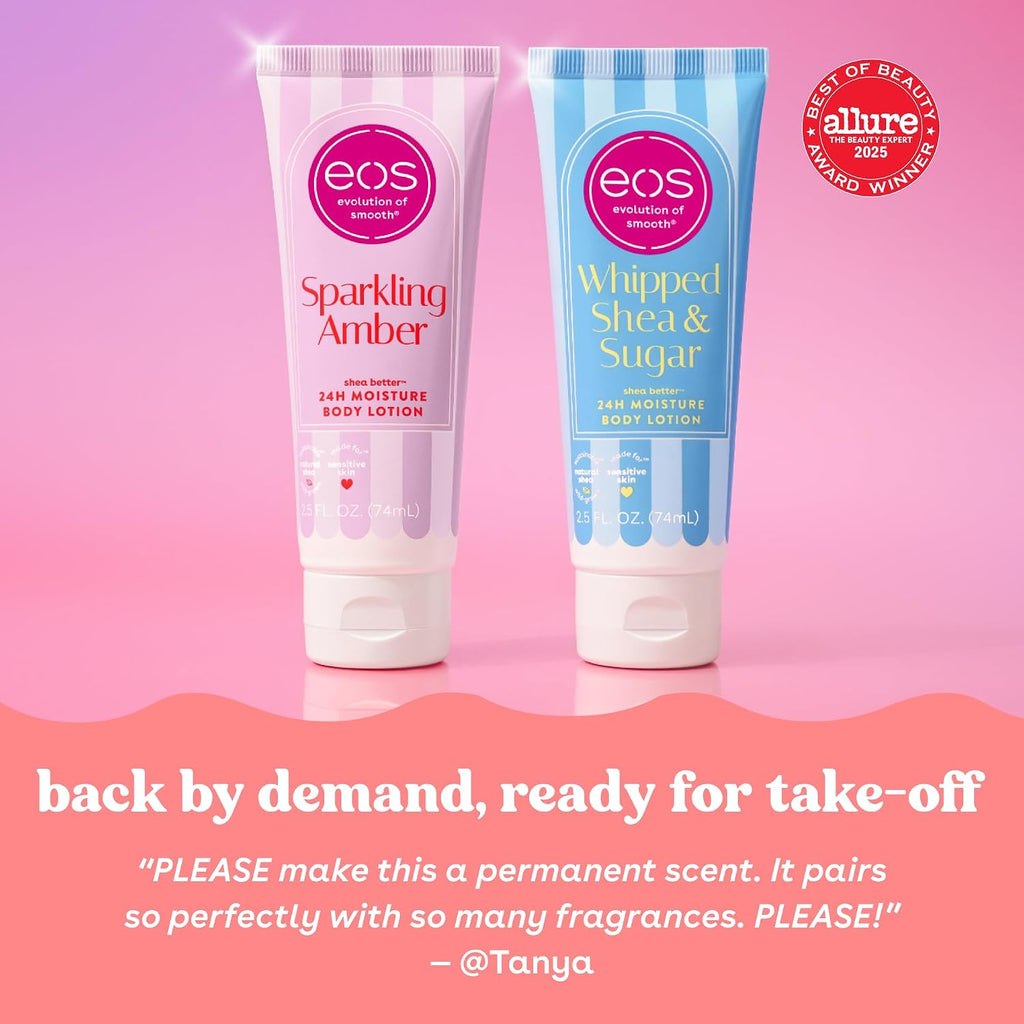 eos | Shea Better Mini Body Lotion Sparkling Amber Shea Butter 24-Hour Hydration Travel Size — 2.5 fl oz