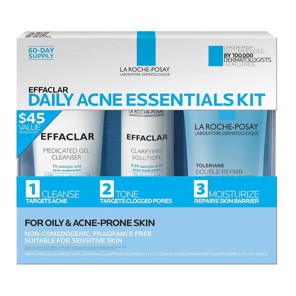 La Roche-Posay Effaclar Daily Acne Essentials Kit packaging on a white background