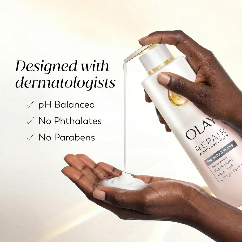 Olay | Body Wash Repair Serum Collagen Peptide Niacinamide Repair Lipids Elasticity Boosting All Skin — 80 fl oz (4-Pack)