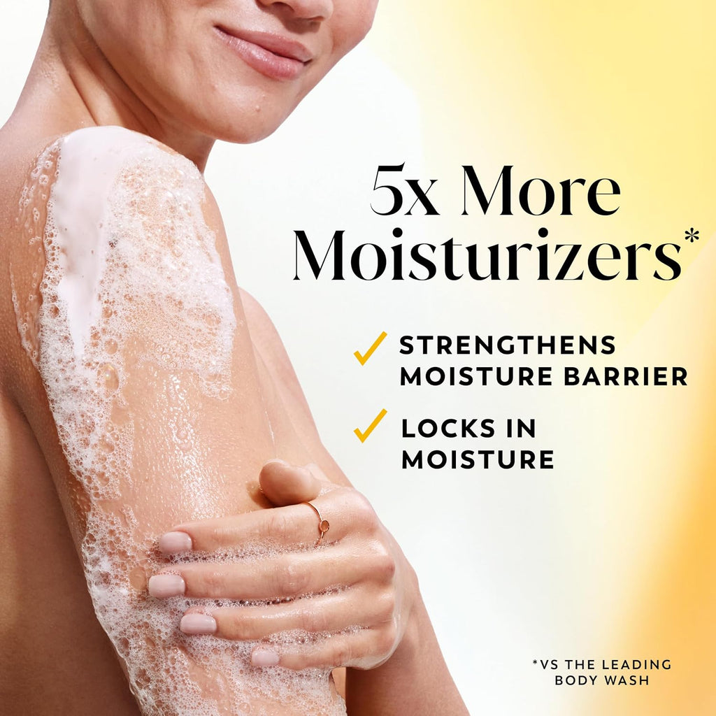Person with moisturized arm and text highlighting moisturizing benefits