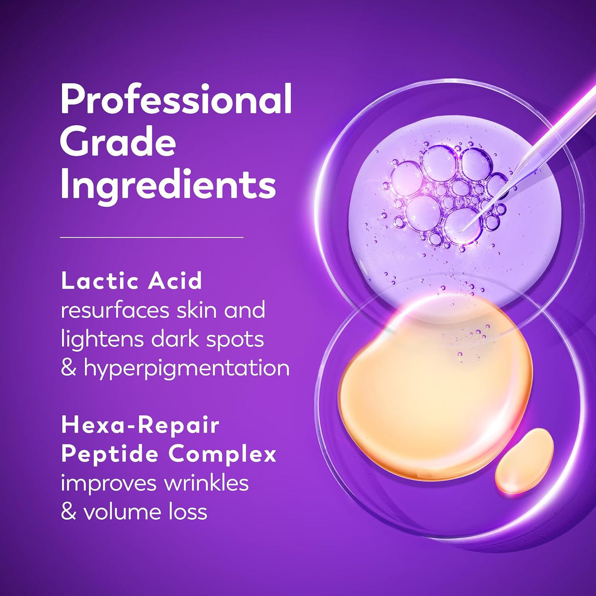 Advertisement for professional-grade skincare ingredients with text and visual elements on a purple background.