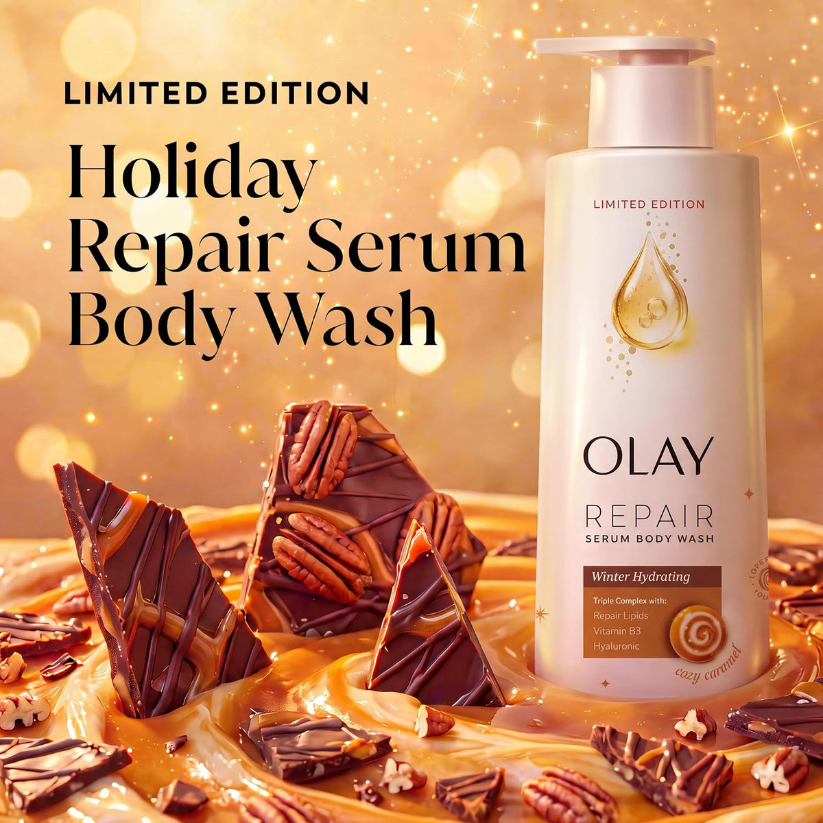 Olay | Body Wash Repair Serum Hyaluronic Acid Niacinamide Repair Lipids Cozy Caramel Limited Edition — 20 fl oz