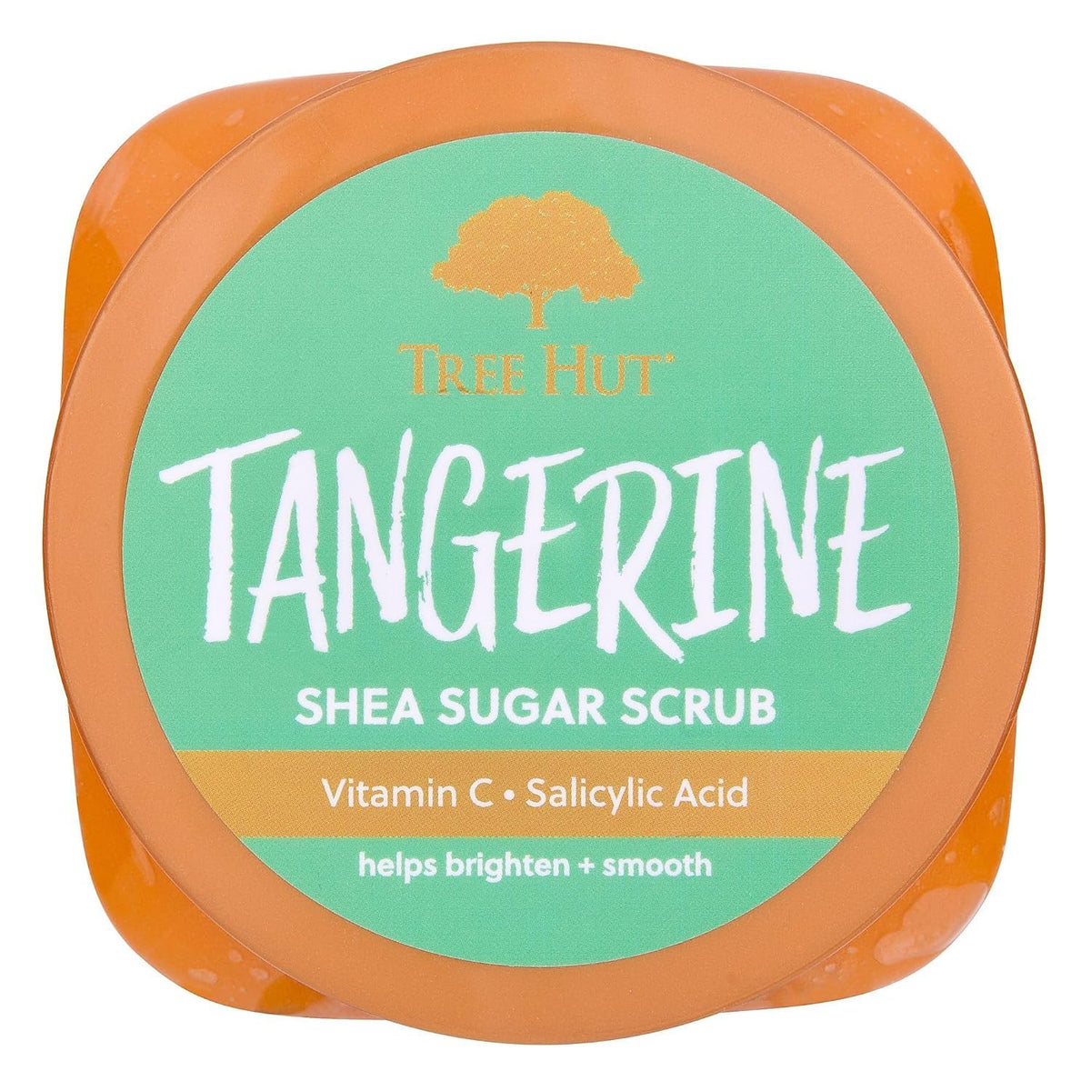 Tangerine Shea Sugar Scrub container with Tree Hut branding on a white background