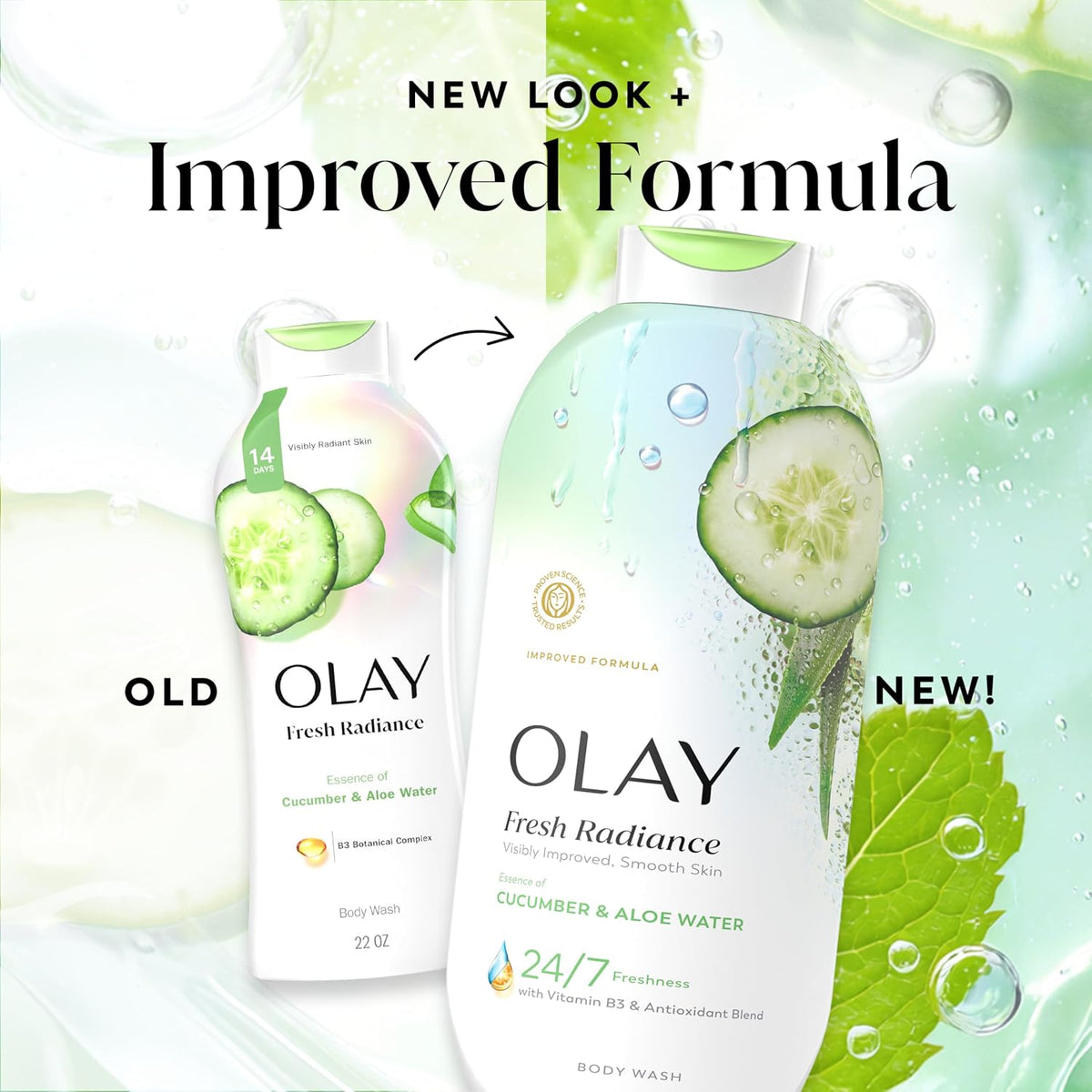 Olay | Body Wash Fresh Radiance Vitamin B3 Antioxidant Cucumber Aloe Water — 22 fl oz