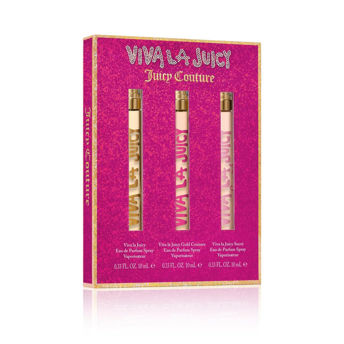 Viva La Juicy Juicy Couture perfume set packaging on a white background