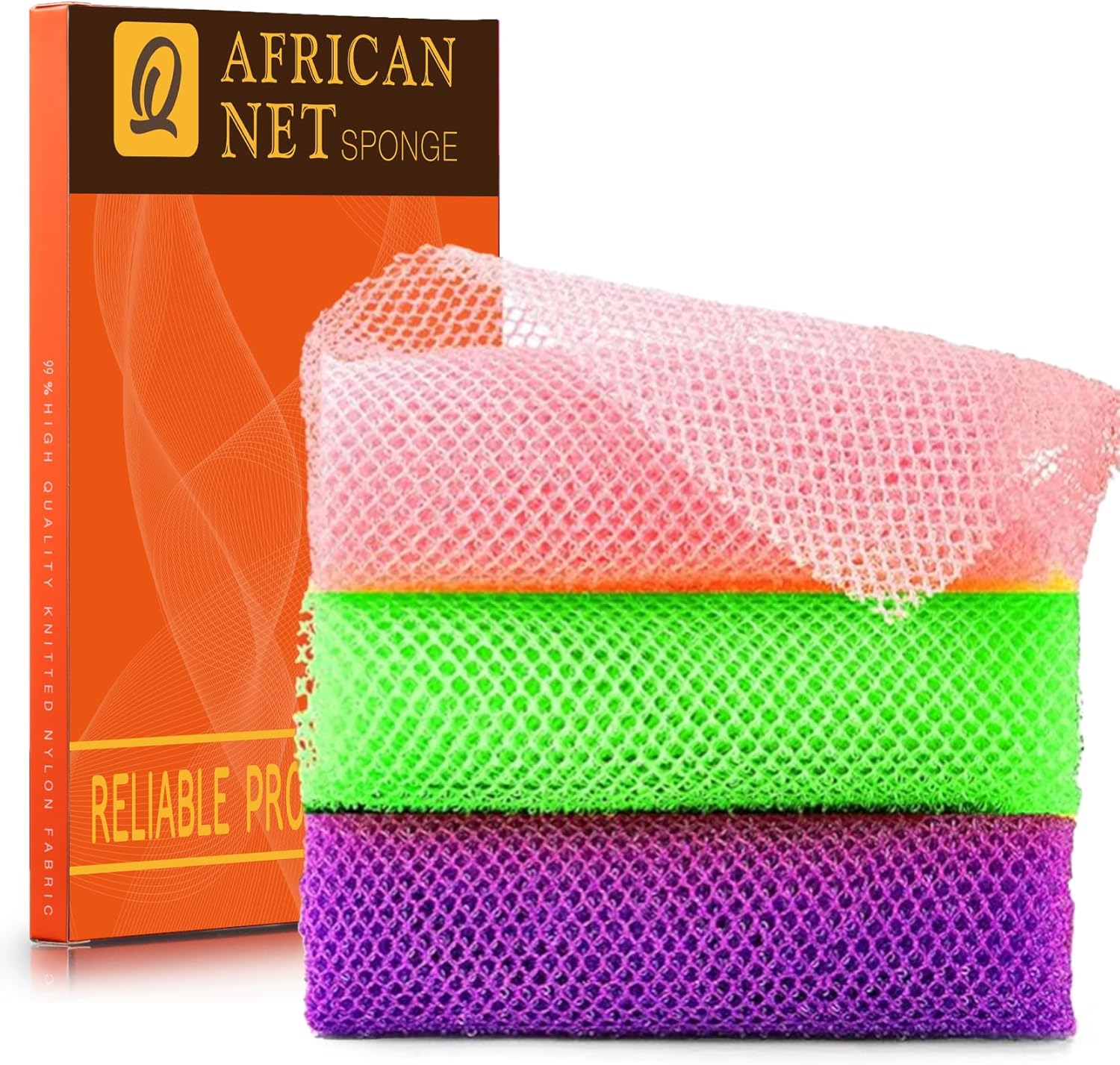 UJFQBH African Net Exfoliating Bath Sponge Set – 3 Pieces