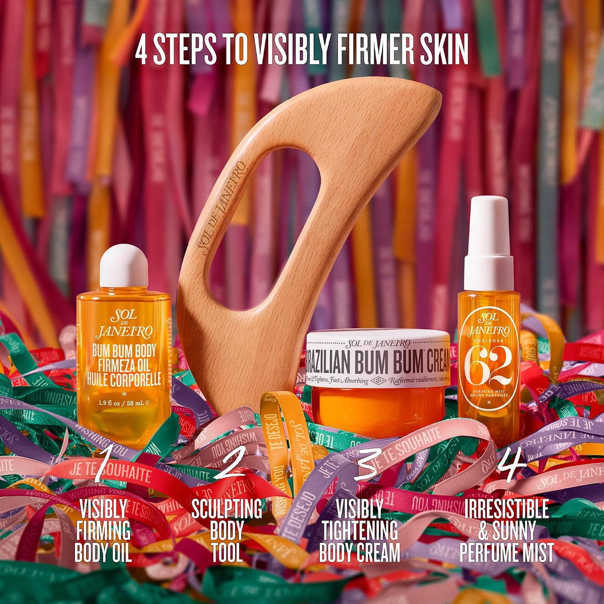 Sol de Janeiro | Bum Bum Firmeza Oil, Massage Tool, Body Cream & Cheirosa 62 Perfume Mist Firming Ritual Gift Set — 4 Pieces