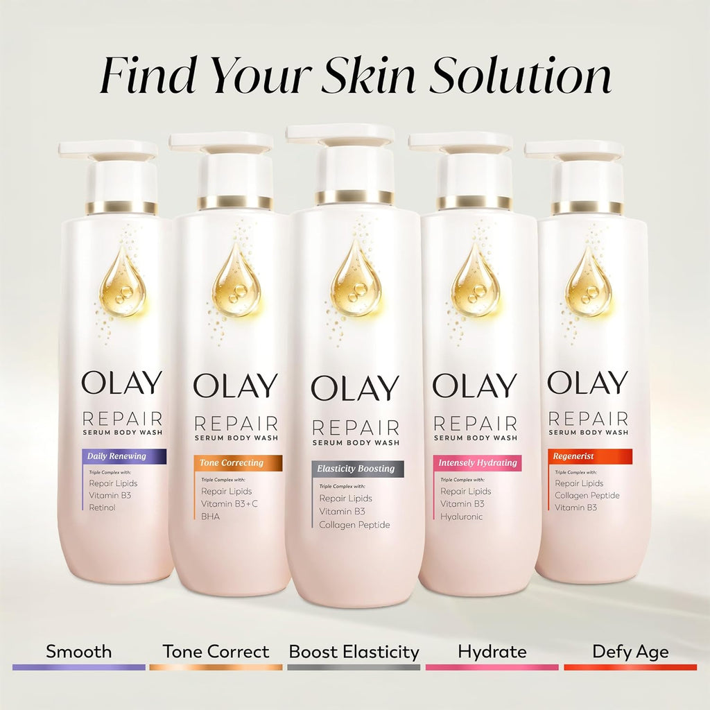 Olay | Body Wash Repair Serum Collagen Peptide Niacinamide Repair Lipids Elasticity Boosting All Skin — 80 fl oz (4-Pack)