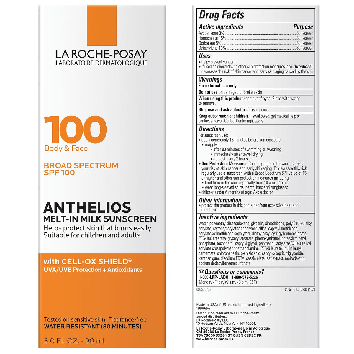 La Roche-Posay Anthelios sunscreen packaging with SPF 100 label.