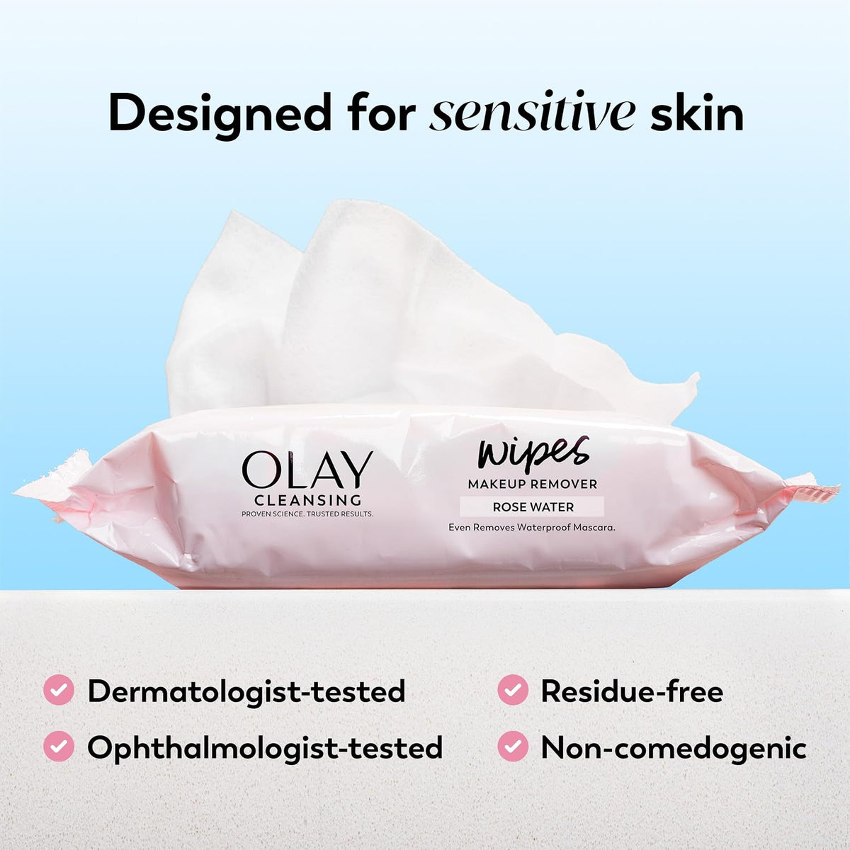 Olay | Facial Cleansing Wipes Rose Water Vitamin E Glycerin Makeup Remover — 75 Count (Pack of 3)