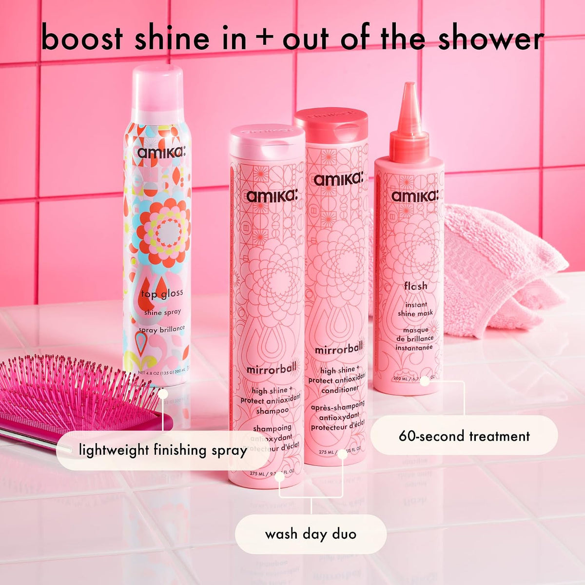 Amika | Mirrorball High Shine + Protect Shampoo & Conditioner Duo — 67.6 fl oz Total