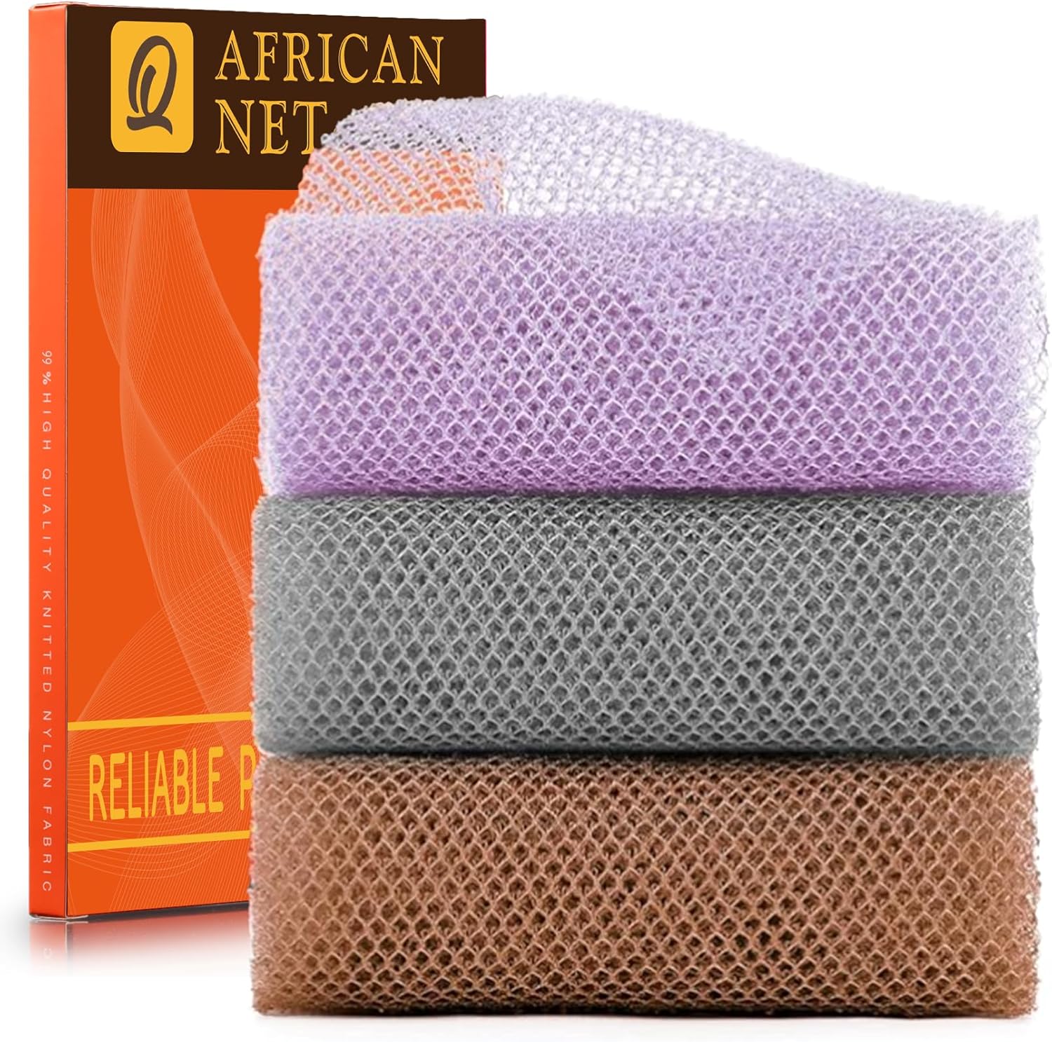 UJFQBH African Net Exfoliating Bath Sponge Set – 3 Pieces