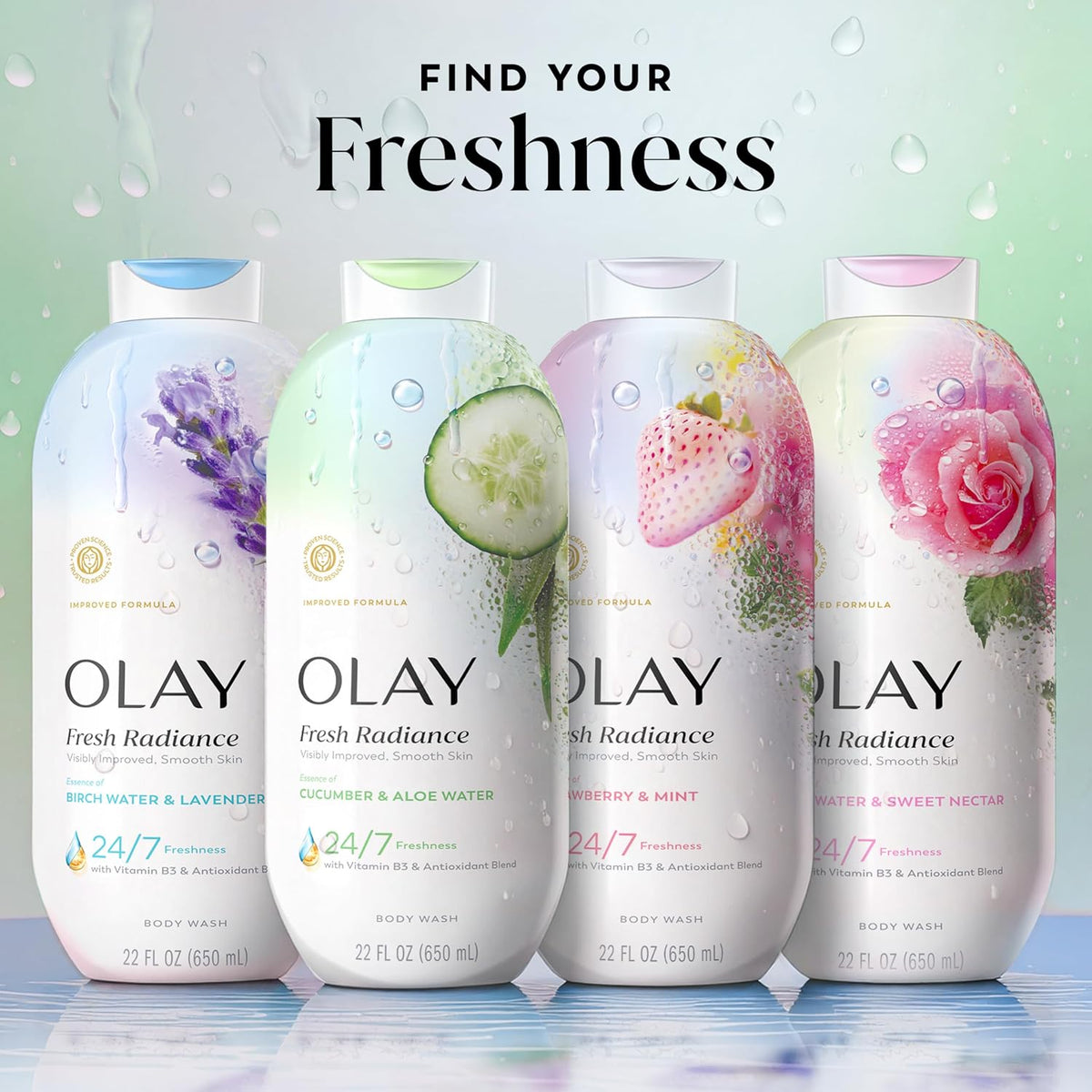 Olay | Body Wash Fresh Radiance Vitamin B3 Antioxidant Cucumber Aloe Water — 22 fl oz