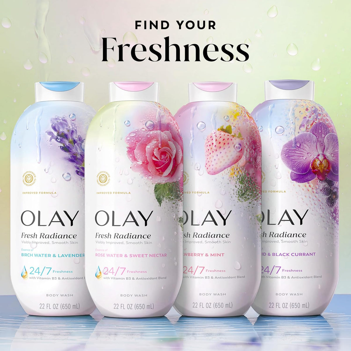 Olay | Body Wash Fresh Radiance Vitamin B3 Antioxidant Rose Water Sweet Nectar — 22 fl oz